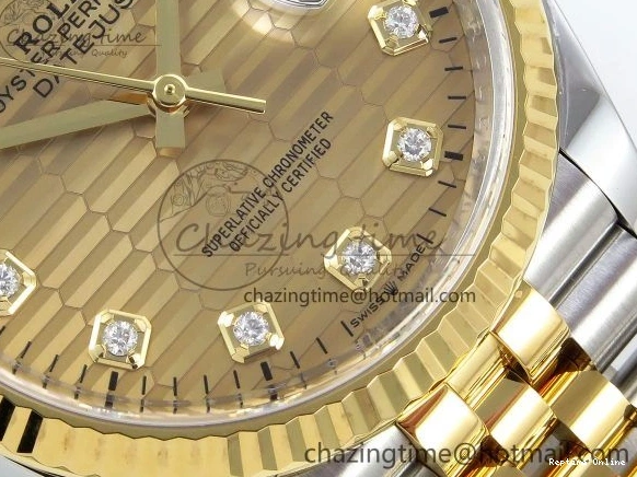 0418 Effortless DateJust 36 126233 Clean 1:1 Best Edition 904L Steel YG Textured Diamonds Dial on SS YG Jubilee Bracelet VR 1500